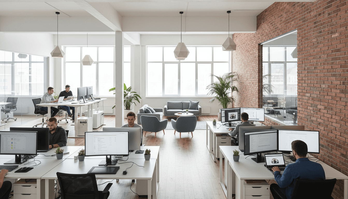 Toronto agency workspace with analytics on screen